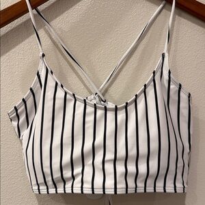 ROMWE Black and White Striped Bikini Top